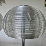 Pair of chrome-plated metal lamps with aluminum wire shades, 1990