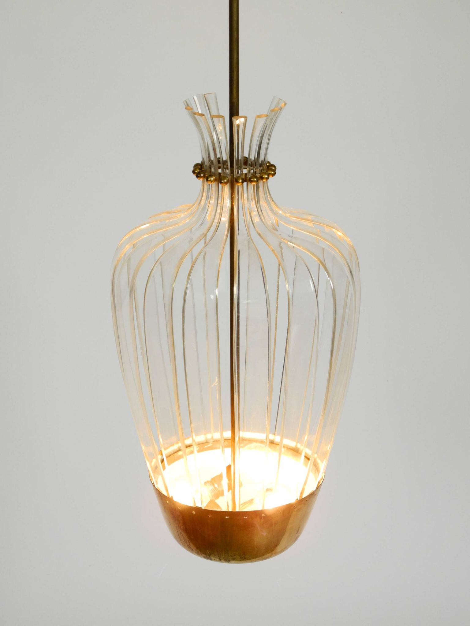 Mid-Century Pendant Lamp by Vereinigte Werkstätten, in Brass and Plexiglass
