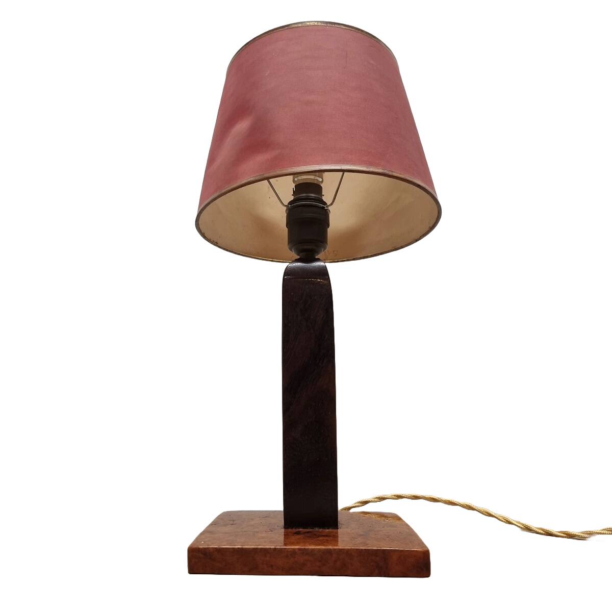 French Art Deco Table Lamp With Walnut