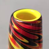 Black, Red and Yellow Encased Hand-Blown Murano Glass Flower Vase, Italy