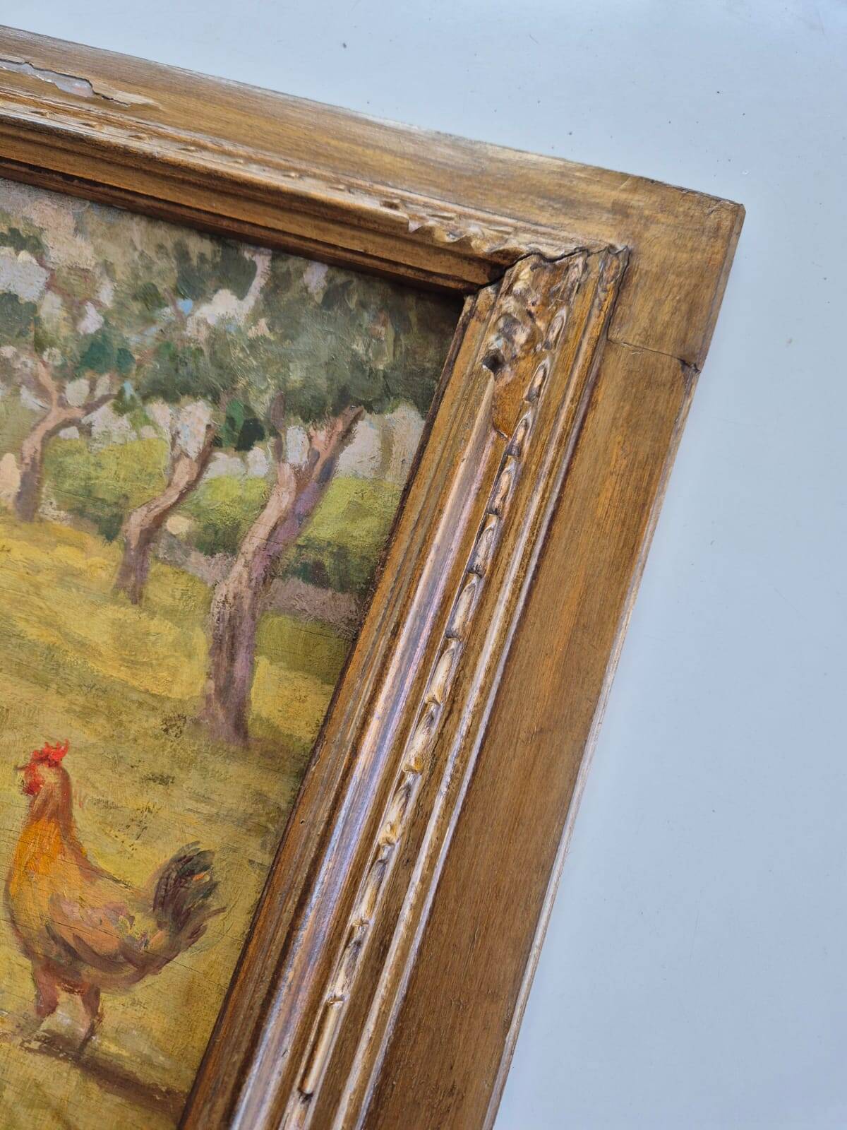 Oil Painting on Canvas "Children at the Farm" Signed Lo Presti - Gilded Frame