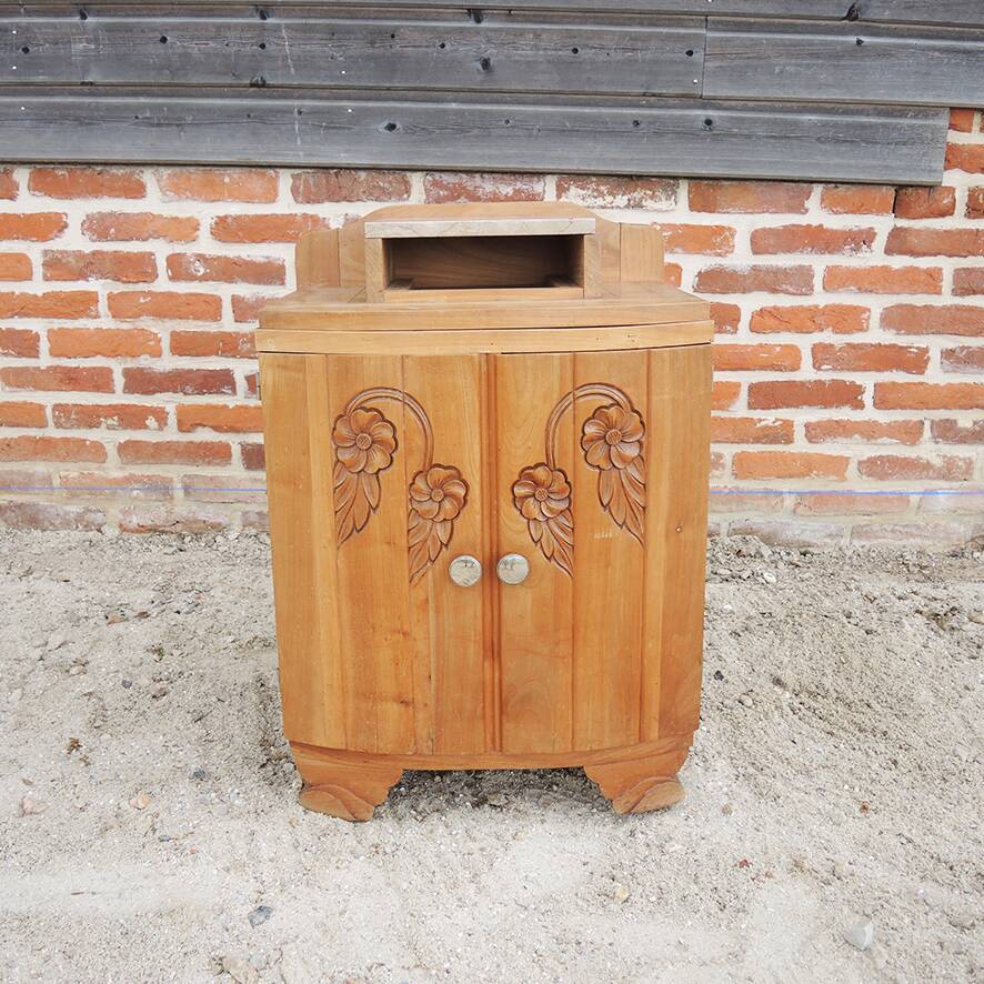 Antique art deco style wooden and marble bedside table