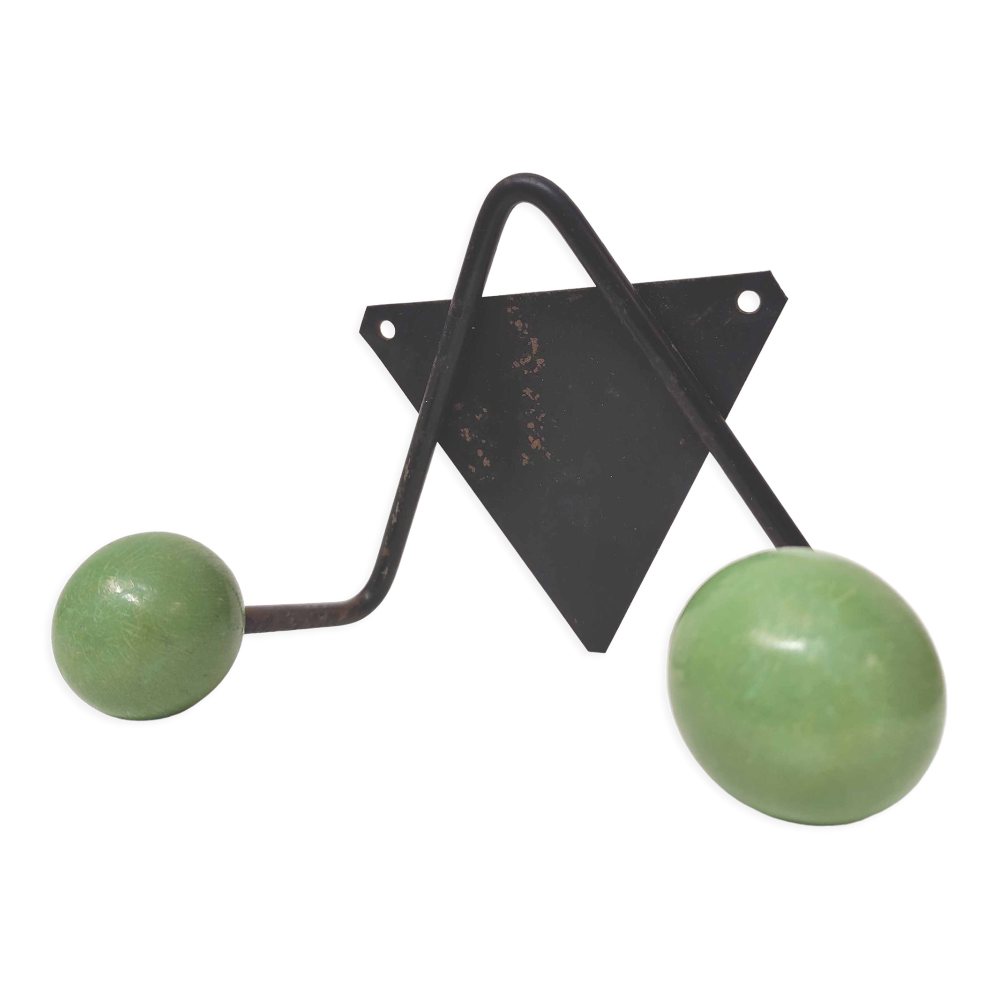 Coat rack V hooks balls green wood