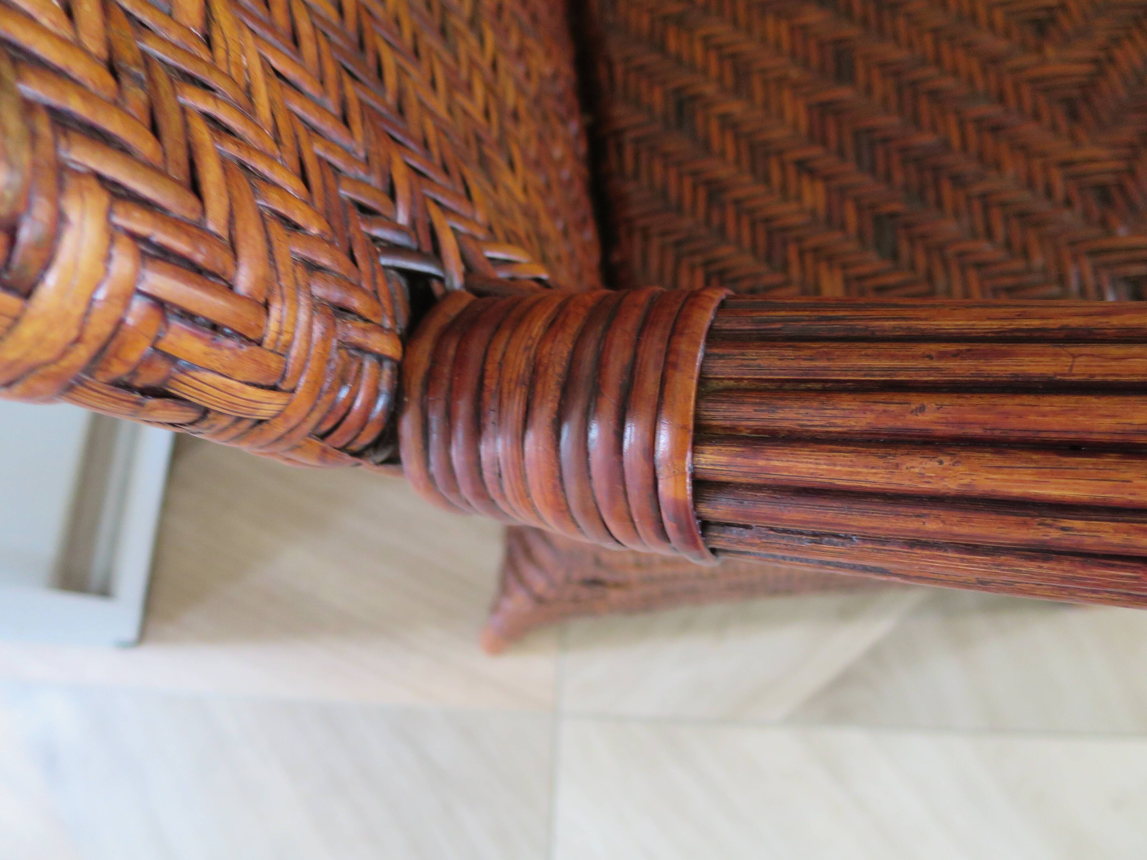 Two-seater banquette in woven rattan, wood and bamboo, 1980s.