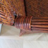 Two-seater banquette in woven rattan, wood and bamboo, 1980s.