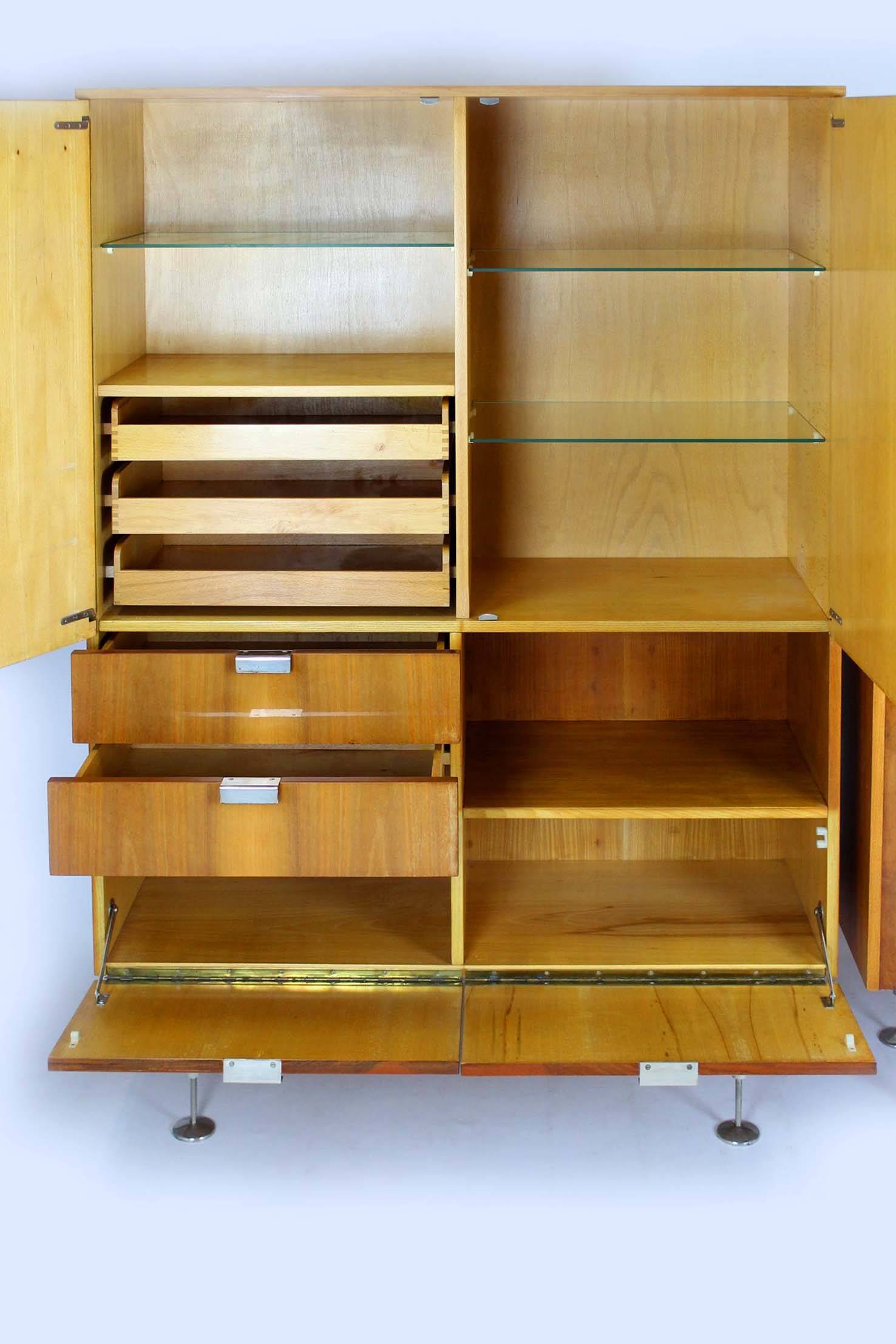 Mid-century ash and walnut wardrobes by Jitona, 1960s, set of 2.