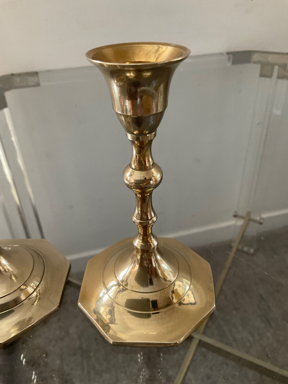 Pair of vintage brass candle holders