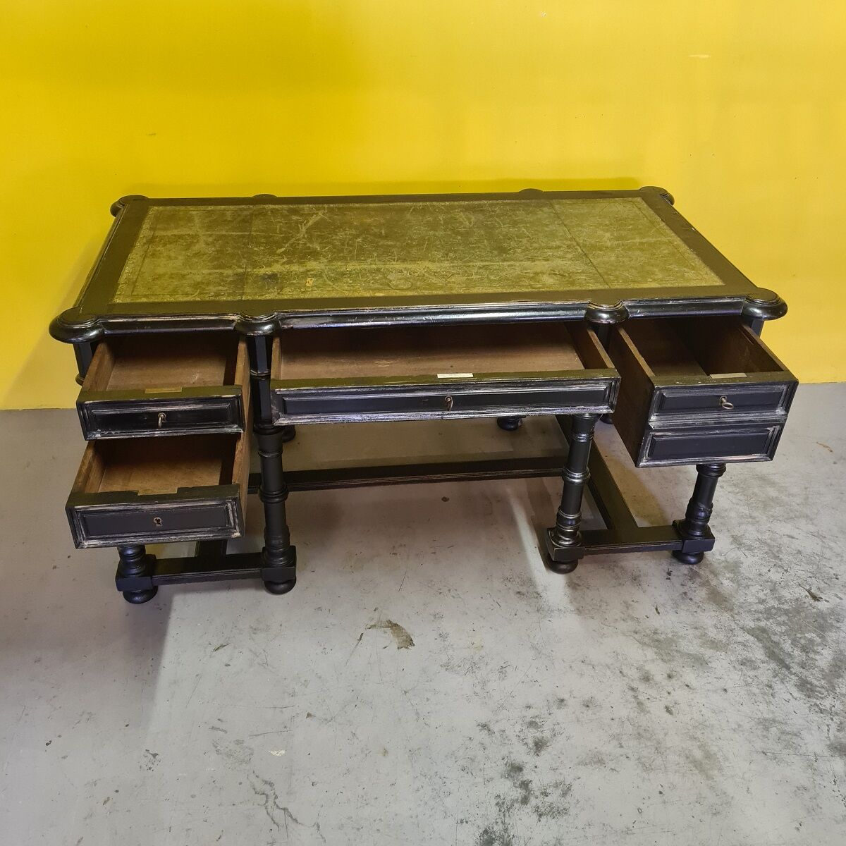 Antique French Ebonized Walnut Desk, from the 1800s.
