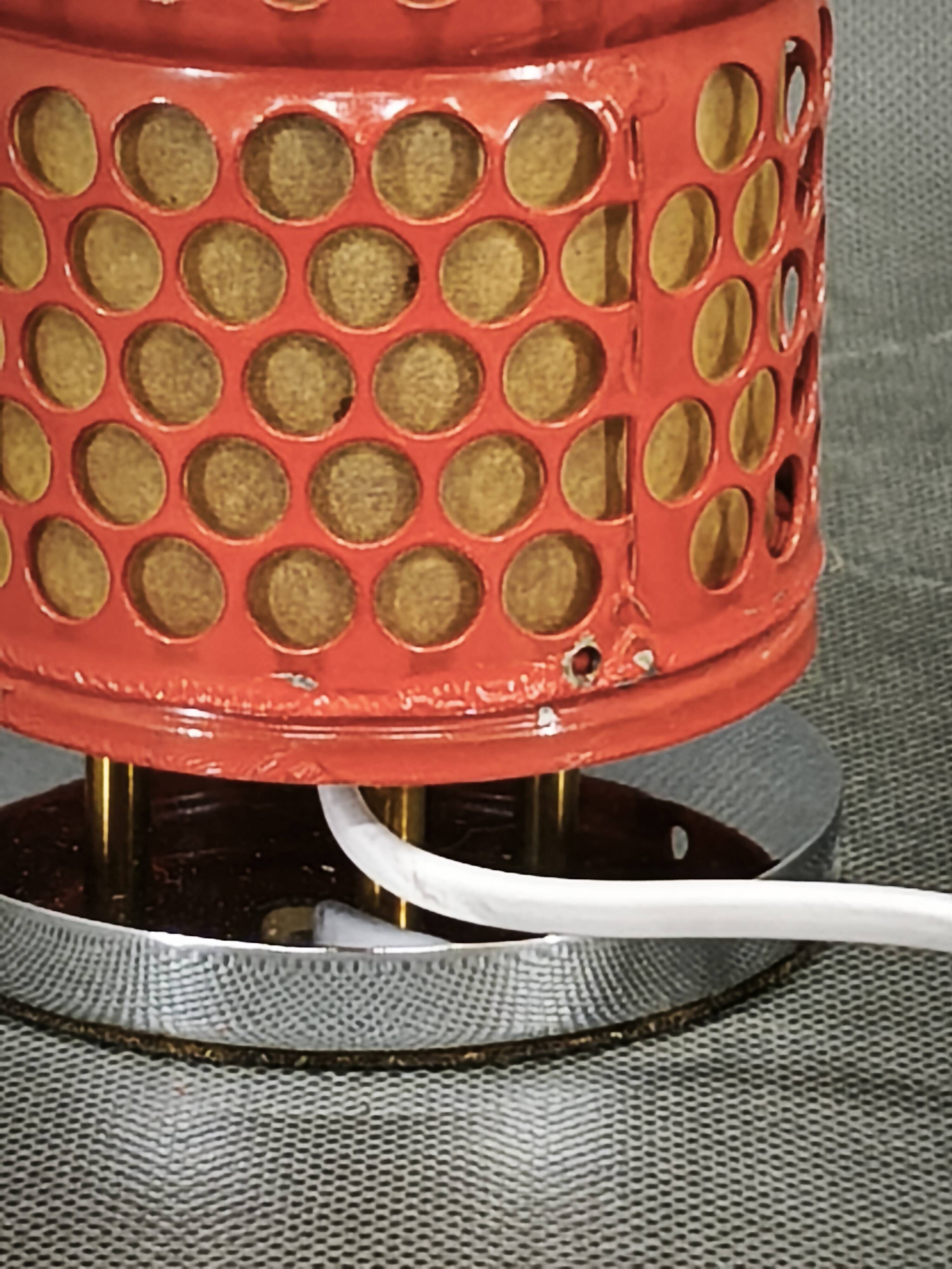 Pair of Red Perforated Metal Space Age Table Lamps, Czechoslovakia, 1970s