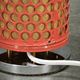 Pair of Red Perforated Metal Space Age Table Lamps, Czechoslovakia, 1970s