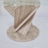 Italian "Flower" Coffee Table in Travertine With Facet-cut Round Plate, 1980s