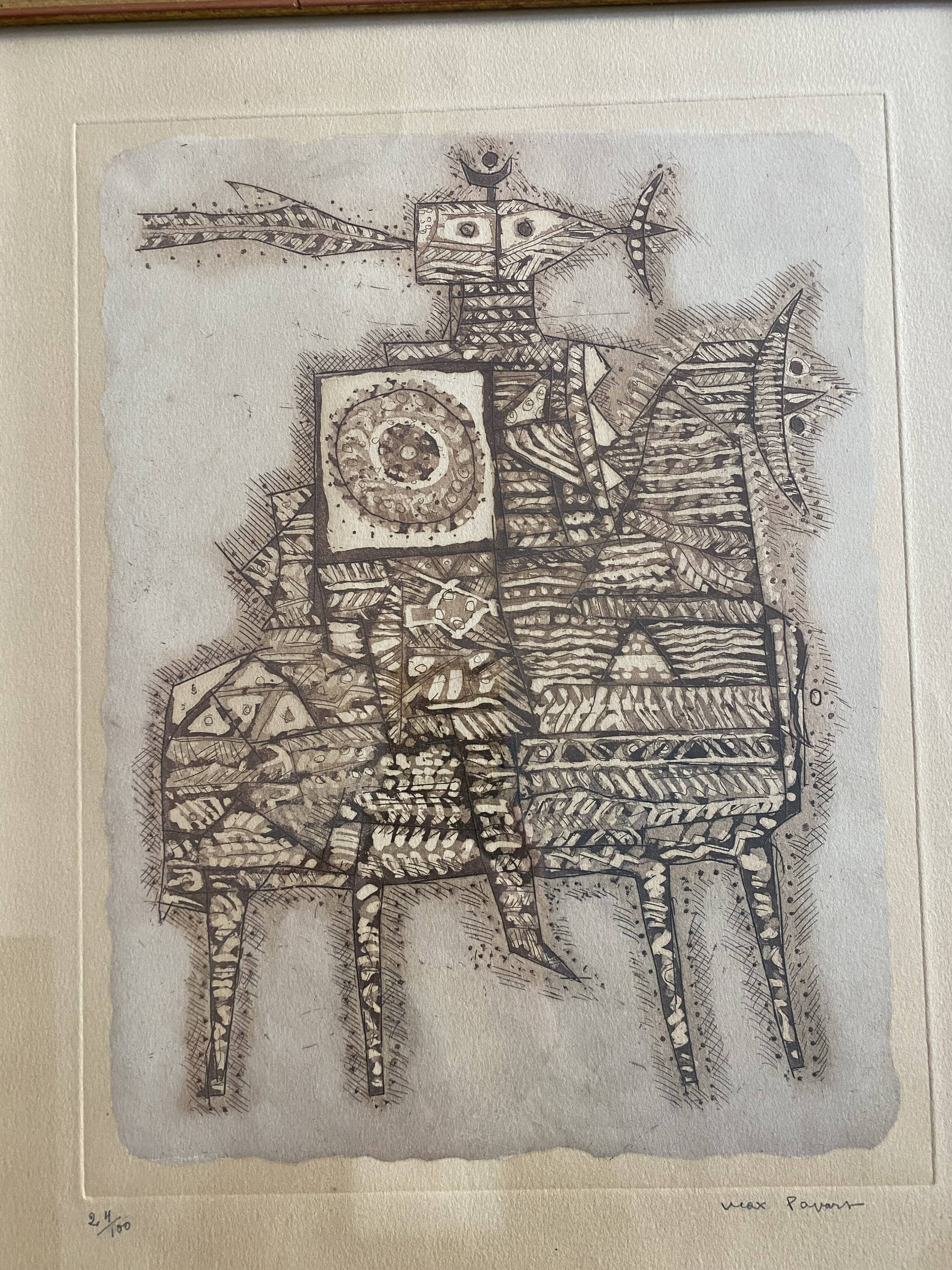 Lithograph Max Papart of the seventies theme of the rider