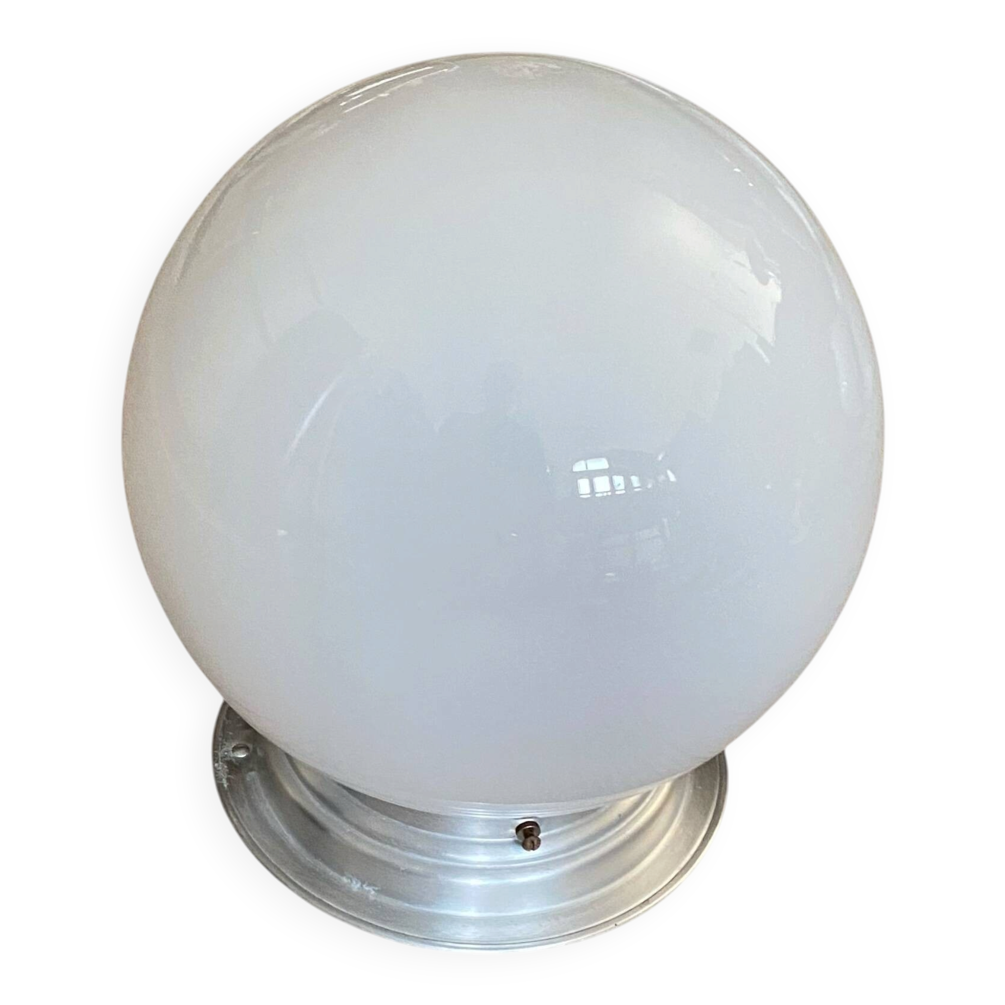 Ceiling light or wall light with white opal glass globe, 20 cm, aluminium rose.