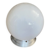 Plafonnier ou applique globe verre opaline blanc 20 cm rosace aluminium