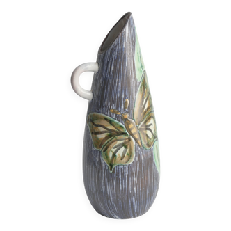 Mid-Century Modern Stoneware Vase with Sgraffito and Butterflies. Sweden, 1950s