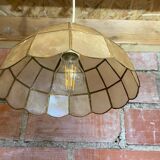 Antique Art Deco Style Pendant Light, Mother-of-Pearl & Brass, 1970s Vintage