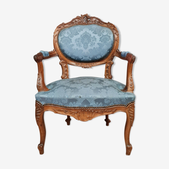 Fauteuil de bureau Louis XV Rocaille en noyer massif vers 1850