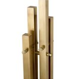 Pair of modern table lamps, vintage brass finish, travertine base.