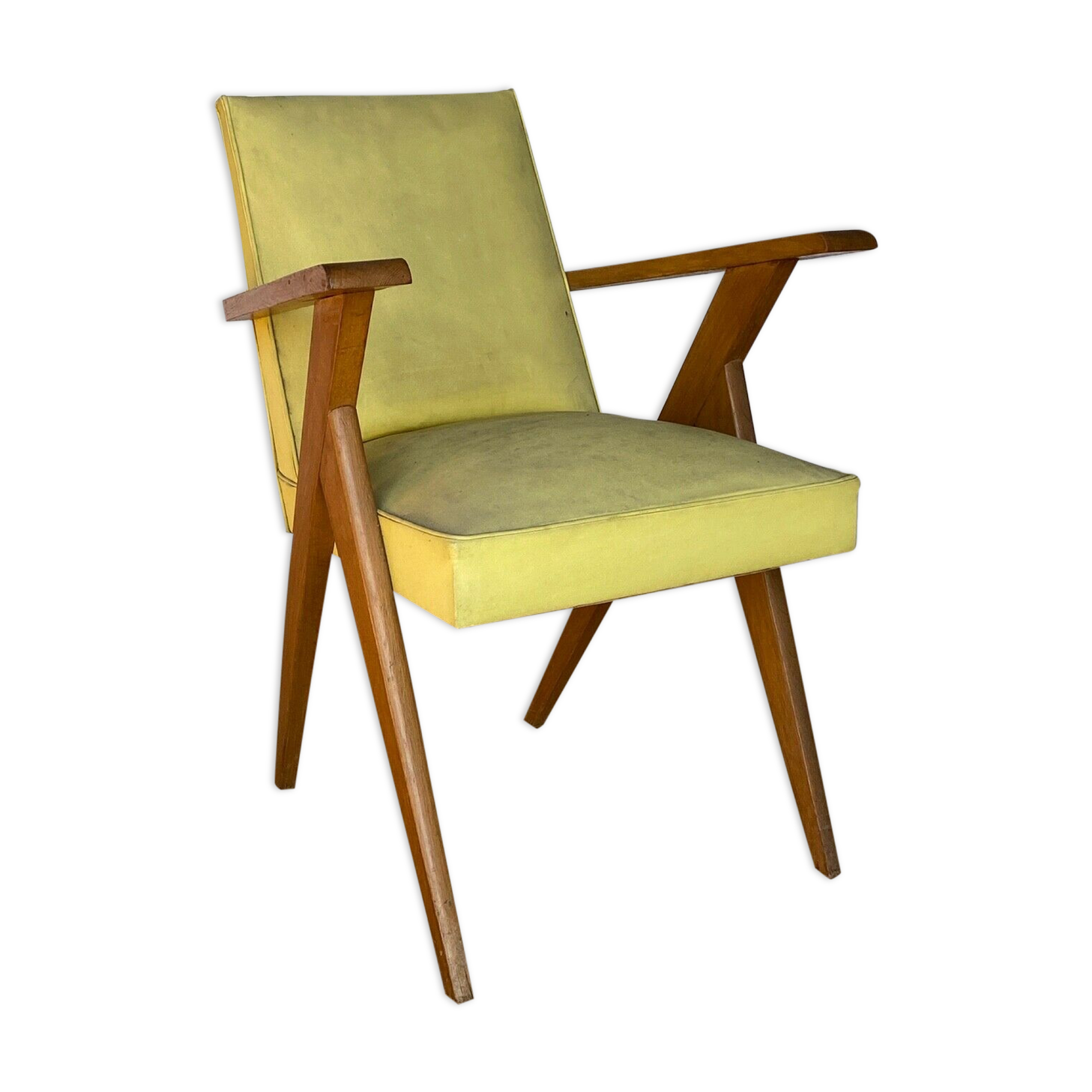 Armchair 1960 french work seat yellow compass feet