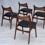 1960s, set of 4 reupholstered Danish dining chairs, design by Erik Buck.
