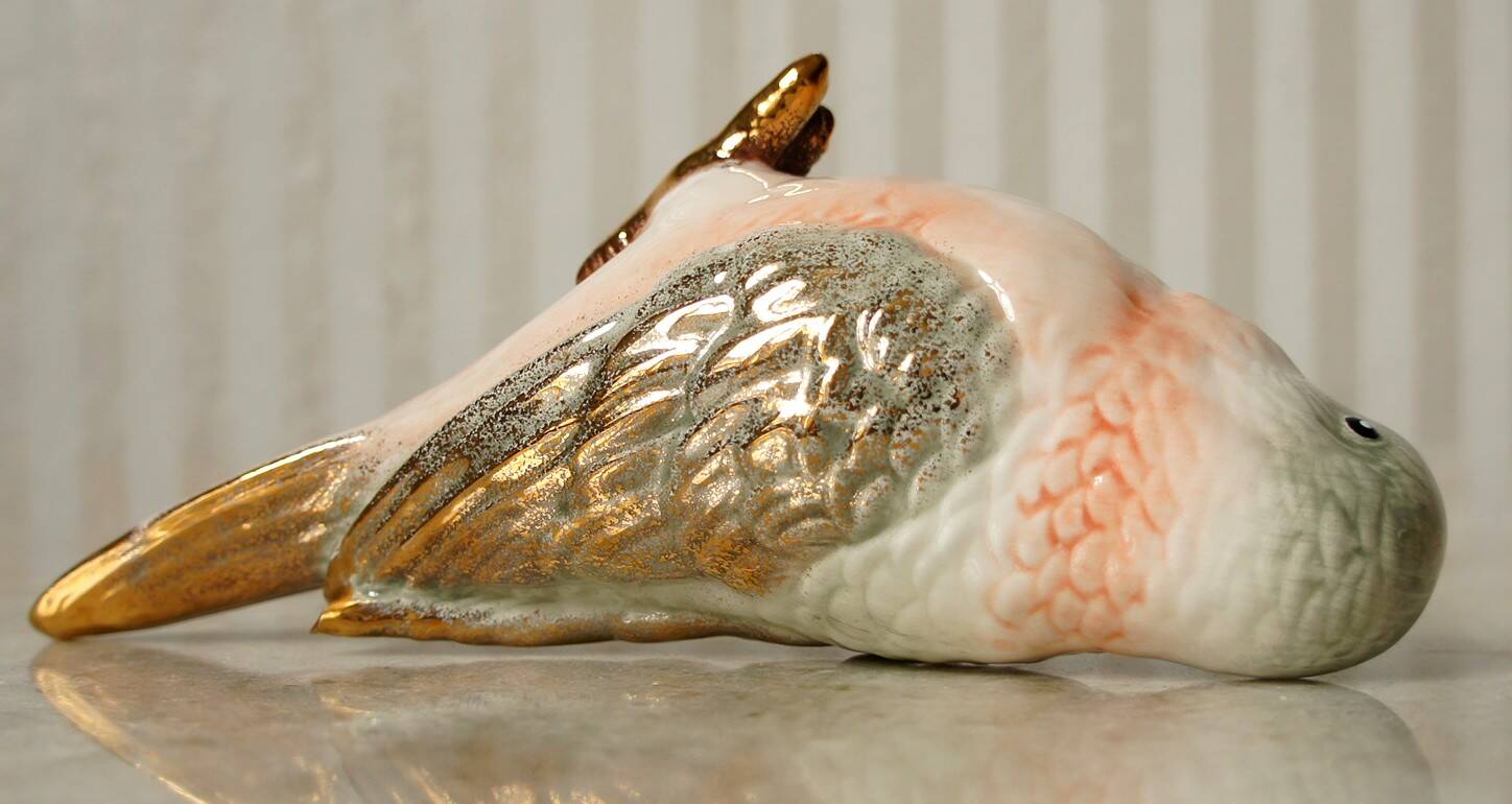 Polychrome & gold ceramic parakeet