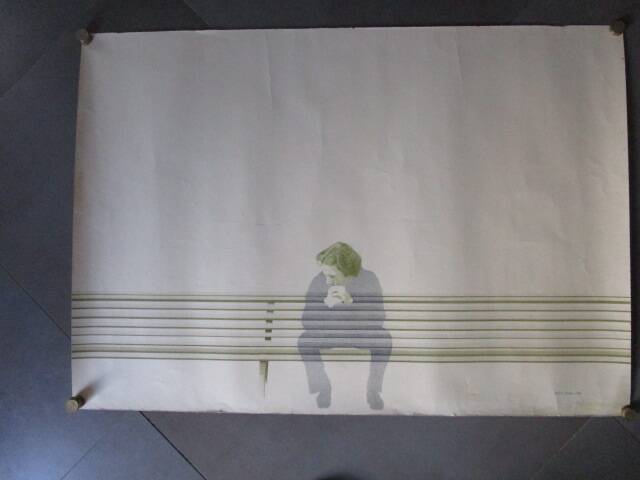 Claudio morra - original drawing - 1974 - man on a bench