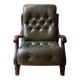 Vintage green leather tufted armchair - 1970s