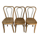 Set of 3 FISCHEL stamped bentwood bistro chairs from 1920-40.