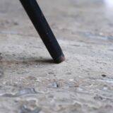 Tripod floor lamp with wooden "pallet" shelf, 50s