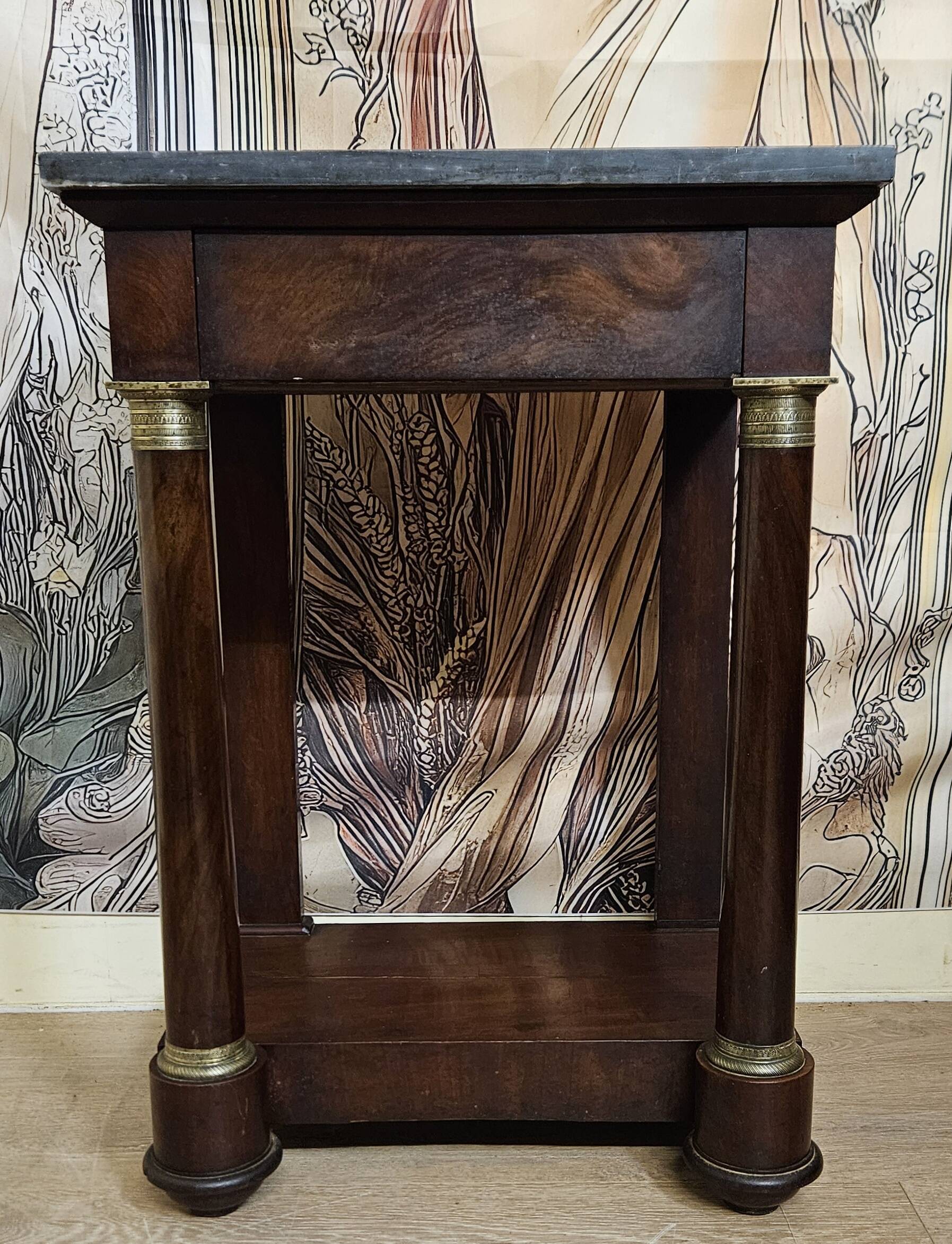 Console / Side table in mahogany and marble – Empire period, 19th century