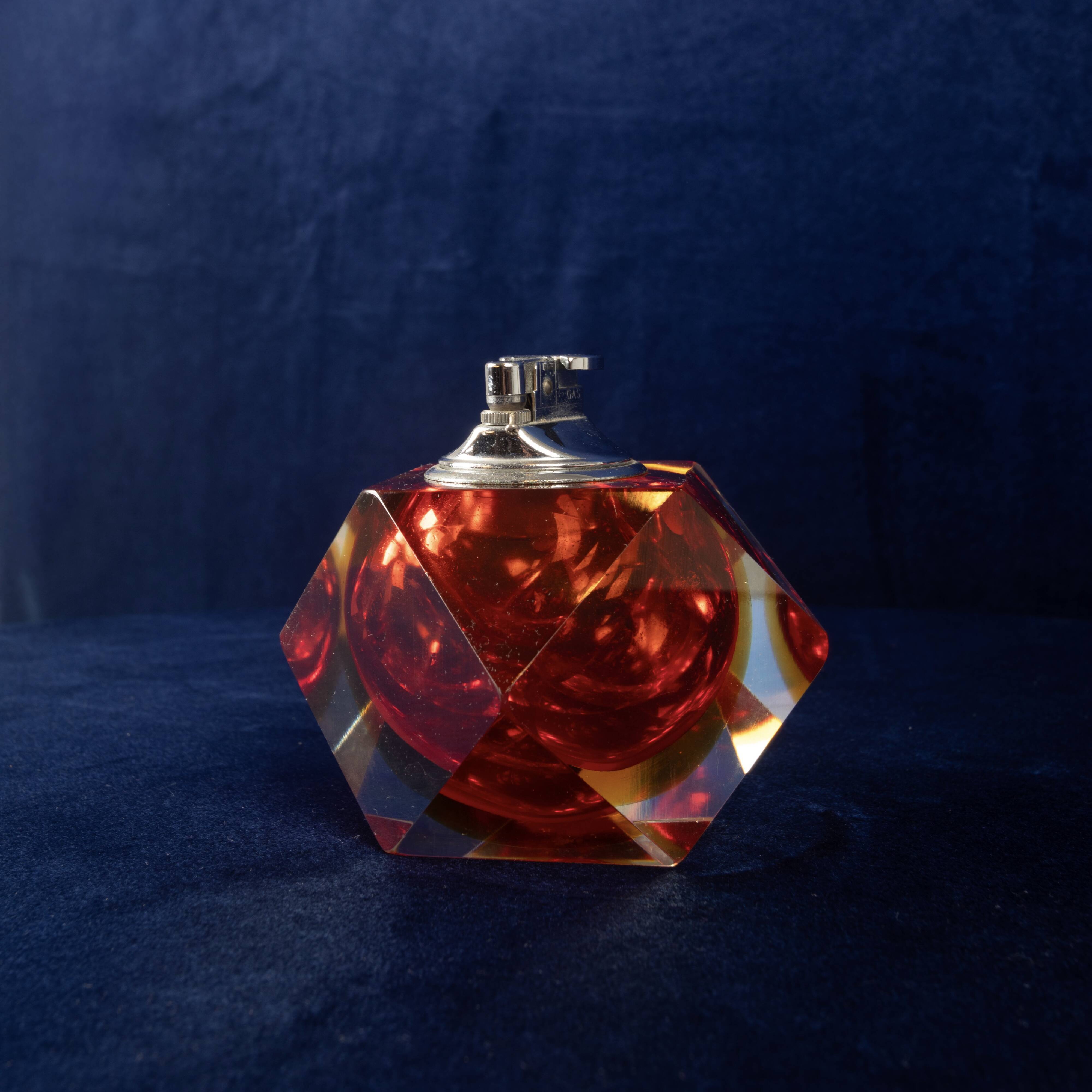 Faceted Murano Sommerso Glass Table Lighter by Alessandro Mandruzzato Italy 1970