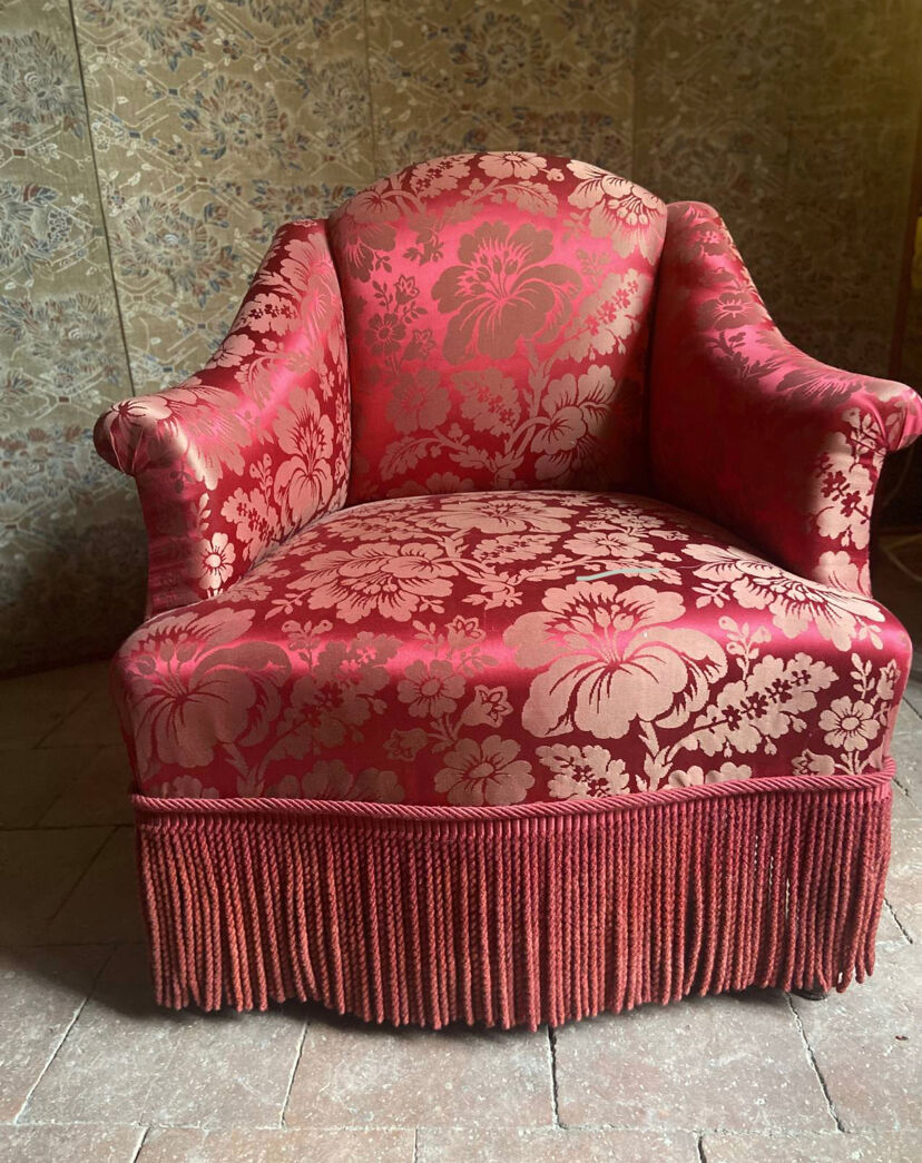 Armchair Napoleon III red satin