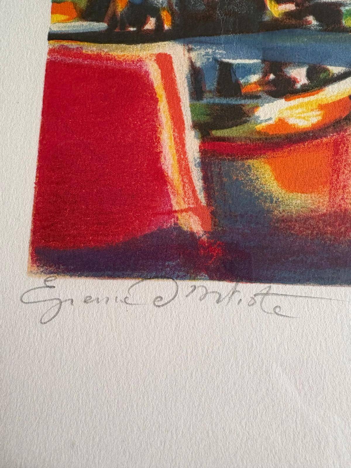 Signed lithograph by Marcel Mouly – Post-Cubist port scene