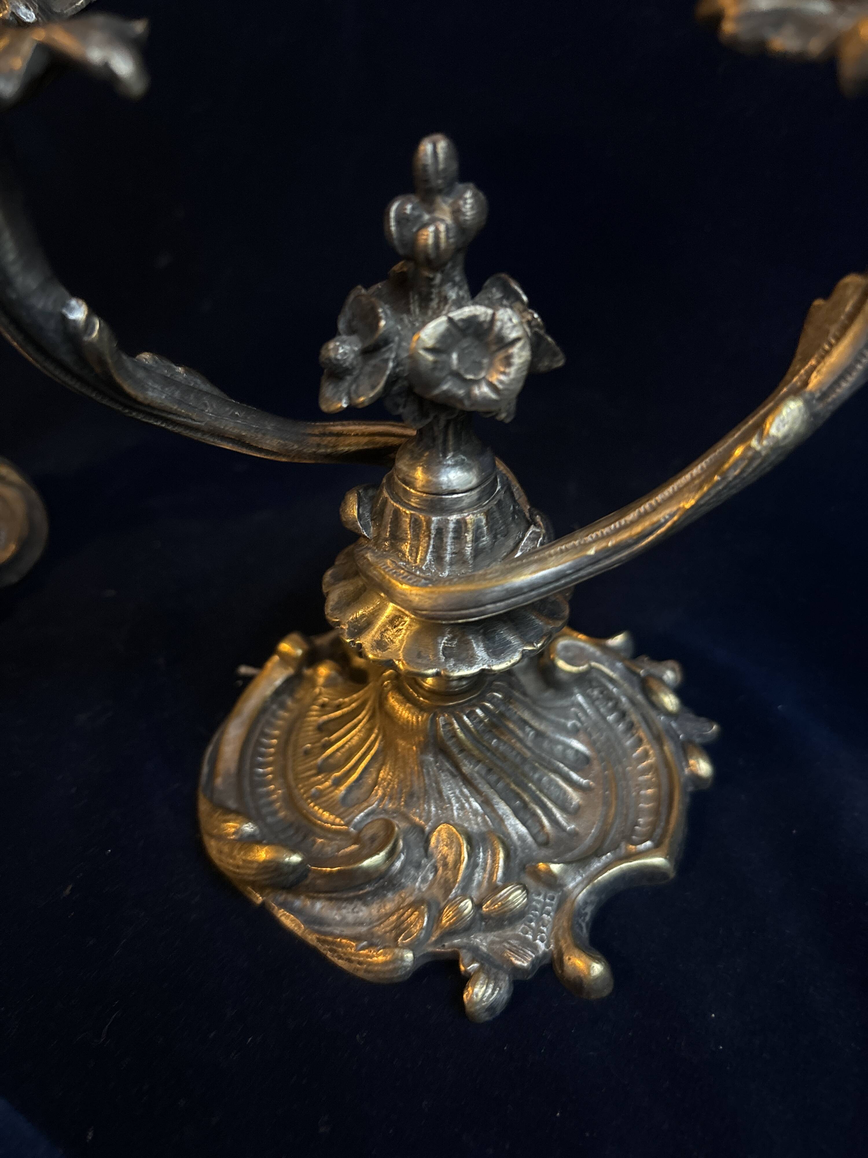 Pair of 19th century silver-plated bronze candlesticks