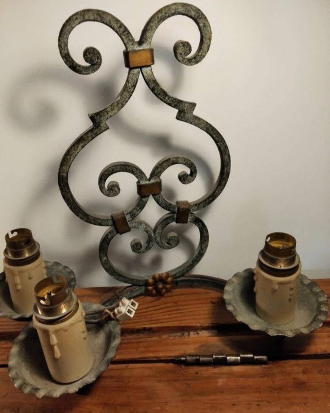Pair of antique wrought iron wall lights gilbert poillerat baroque 1940