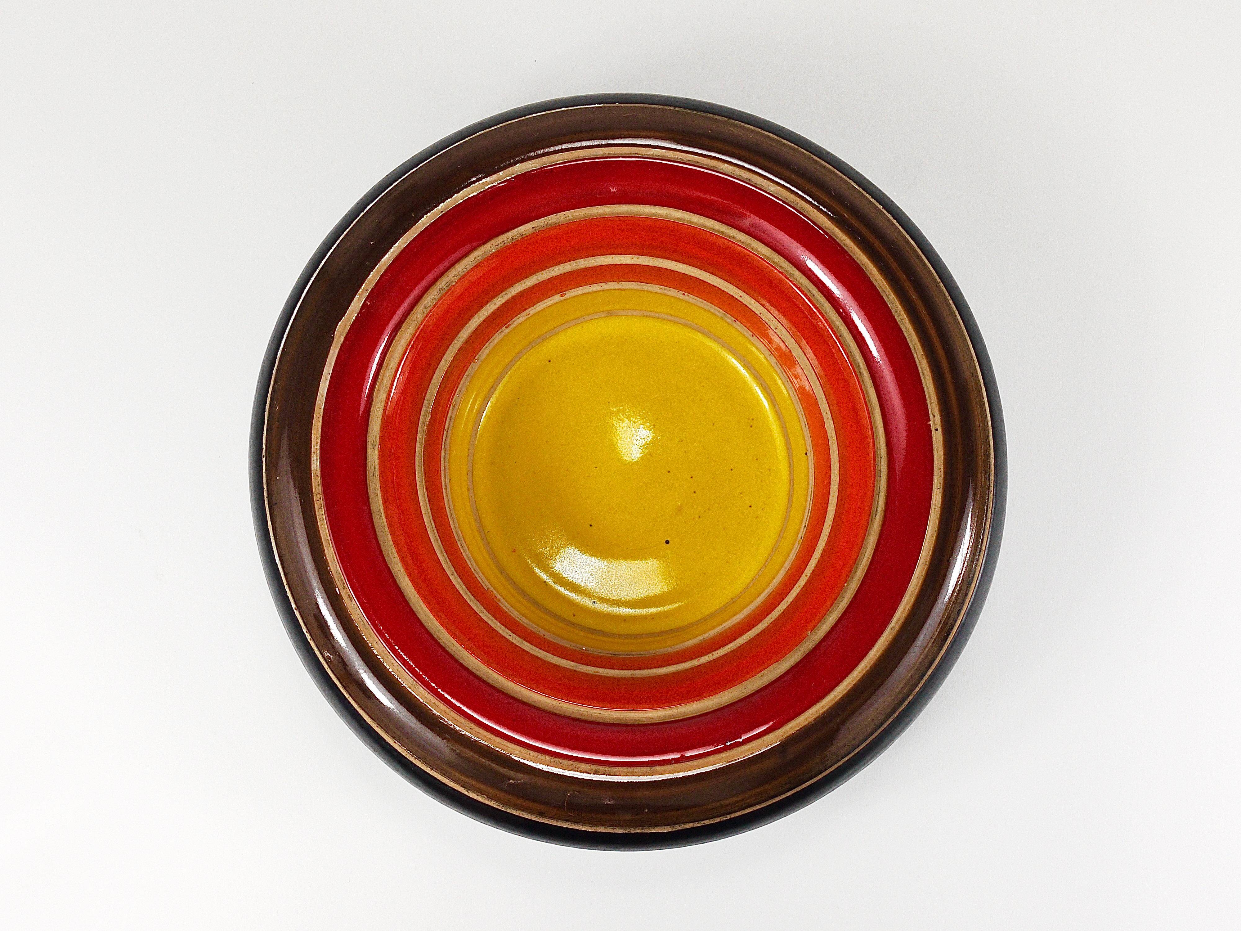 Coupe centre en céramique rayée Aldo Londi Bitossi des années 1960, Italie, style milieu du siècle
