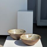 Duo of ceramic bowls interior glazed exterior matt raw earth