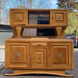 Parisian Art Deco sideboard with 2 sections in solid oak and marble, 1940