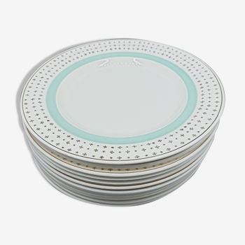 12 assiettes plates - Vert Menthe et Étoiles dorées