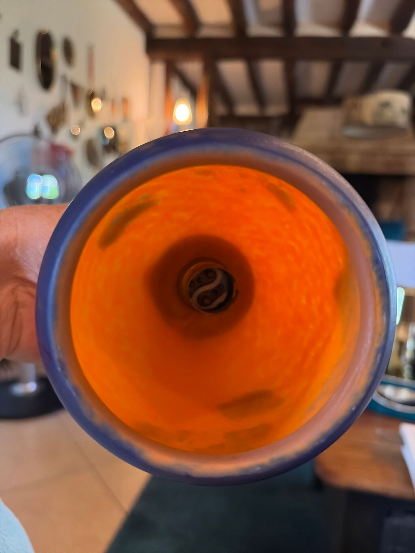 Glass paste lamp signed Degué