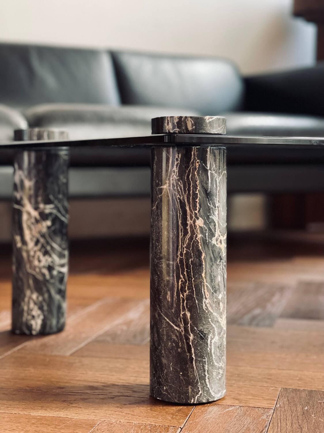 Vintage 70s marble and smoked glass coffee table