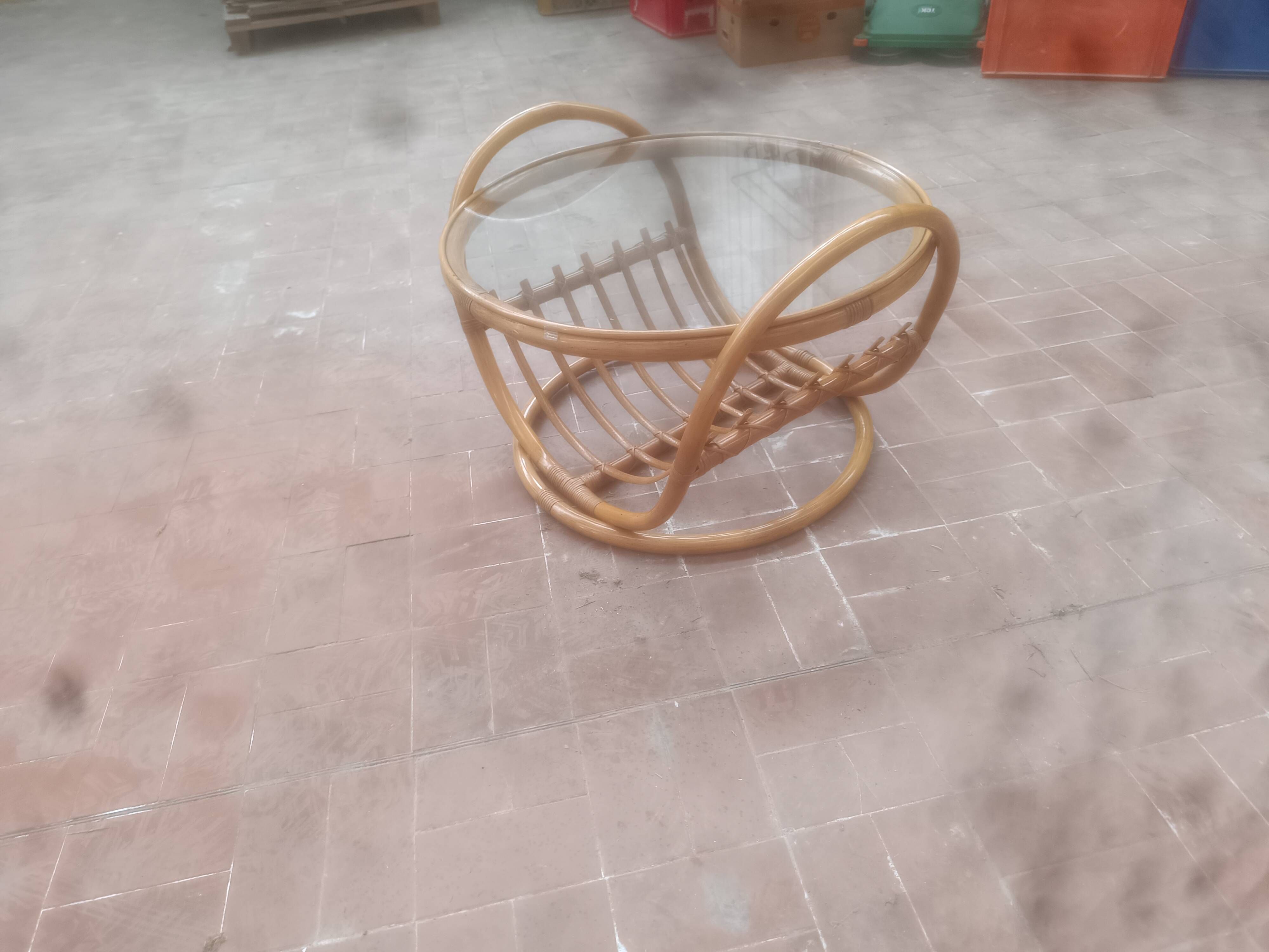 Round bamboo and glass table