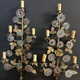 Important Pair of Church or Chapel Wall Lights in Gilded Brass and Glass, Late 19th Century, H 70 Cm