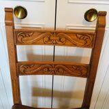 Lot of 4 old wooden and leather chairs