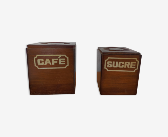 Boîtes en bois à épices vintage anciennes café sucre