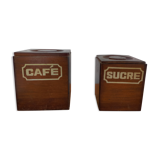 Vintage wooden spice boxes old coffee sugar