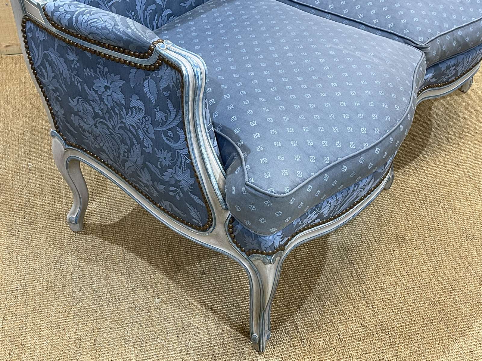 Louis XV style sofa from the 70s in beech, feather seat cushions