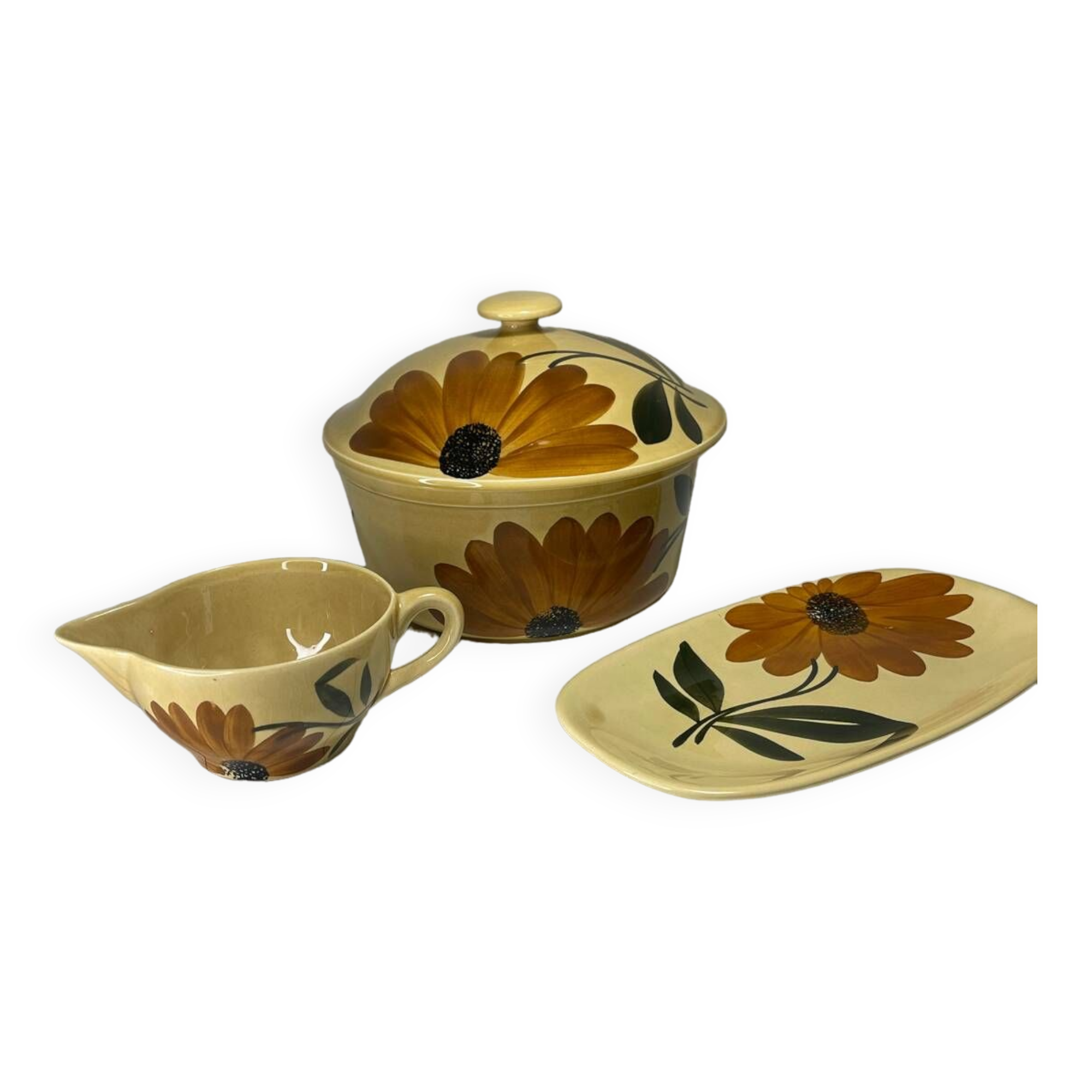 Gien earthenware tureen and gravy bowl set, Tournesol collection