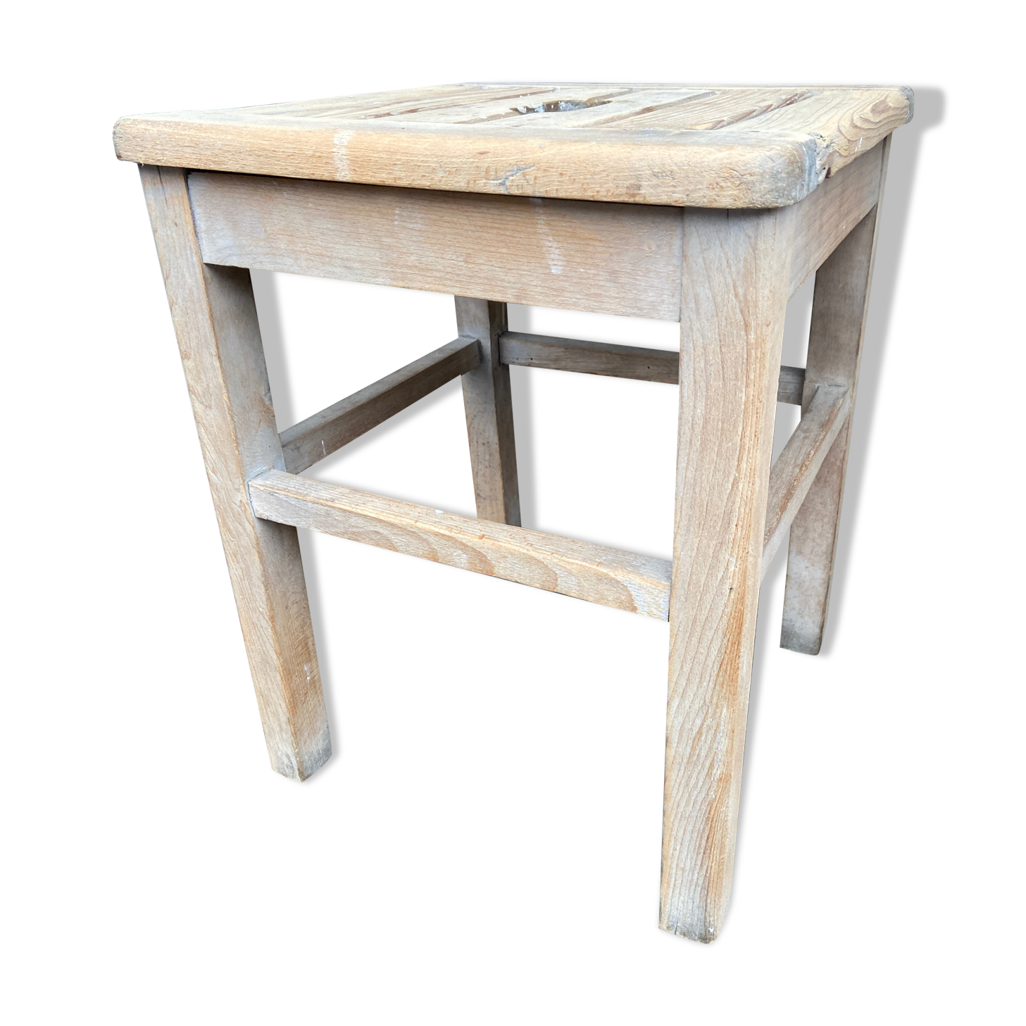 Rustic stool vintage raw natural wood 1950s