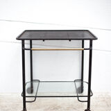 Mathieu Matégot rolling table, steel and brass service, 50s